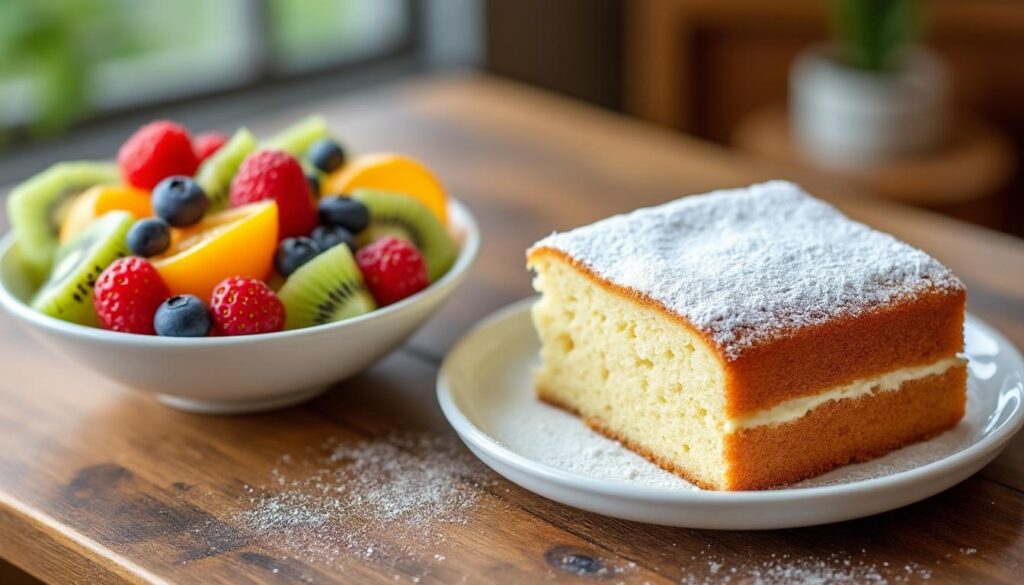 découvrez notre délicieuse recette de gâteau léger, parfaite pour accompagner votre salade de fruits. idéal pour un dessert rafraîchissant et gourmand, ce gâteau moelleux et aéré se marie à merveille avec les saveurs juteuses de vos fruits préférés. simple et rapide à réaliser, épatez vos convives avec cette combinaison sucrée et légère!